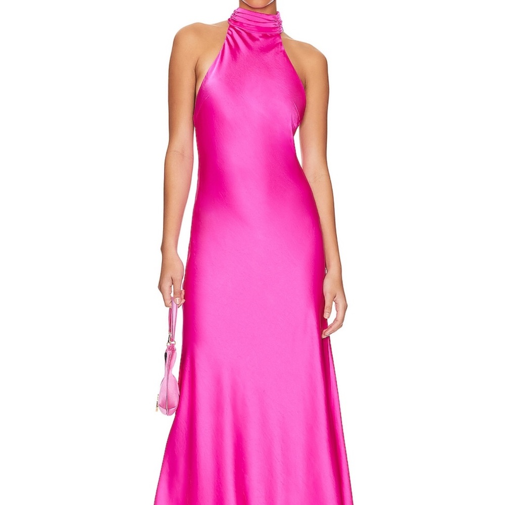 Misha Evianna Satin Halter Neck Dress